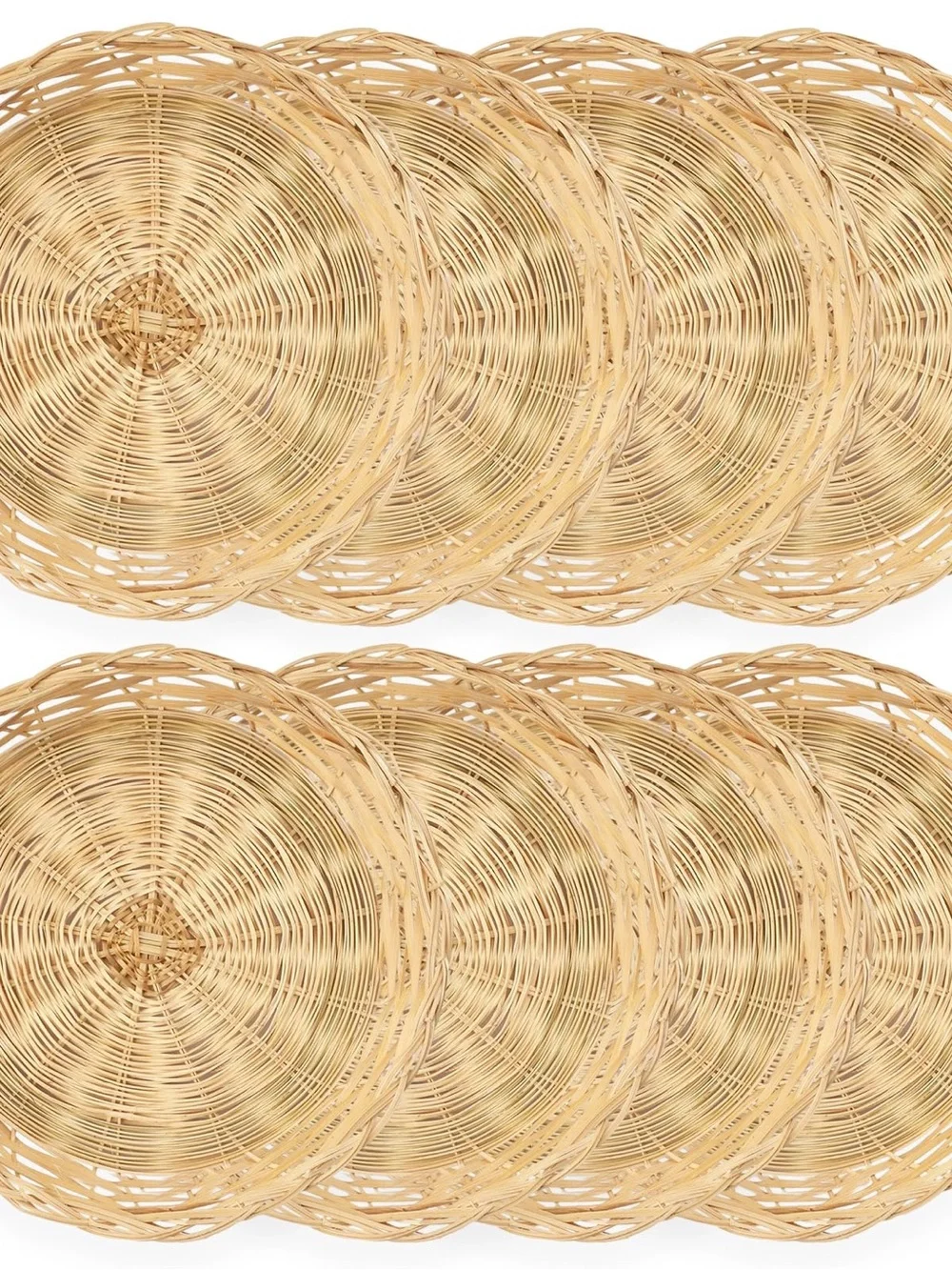 Natural Rattan Woven Round Placemats - Set of 8